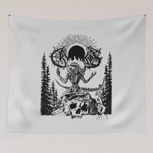 Item preview, Alien Black Metal Alien Occult Skull Horror Woodcut Art designed and sold by CRYPTIKOS STUDIOS.