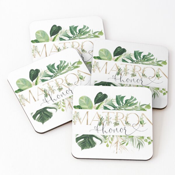 Item preview, Matron of Honor Tropical Botanical Typography with Gold Letters | Elegant Wedding Party Gift Design designed and sold by Marty Party .
