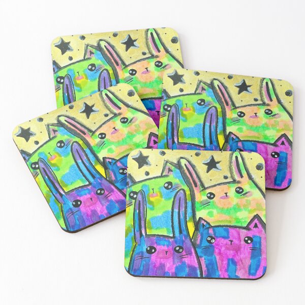 Item preview, Neon Night Party - Cats and Bunnies Mixed Media - Day 98 of 365  designed and sold by BeeandKiwi.