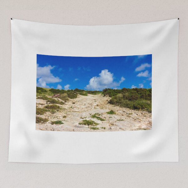 Item preview, Rocky Coastal Path Leading Up Through Scrubland Under A Bright Blue Sky With Puffy Clouds designed and sold by Nmallia.