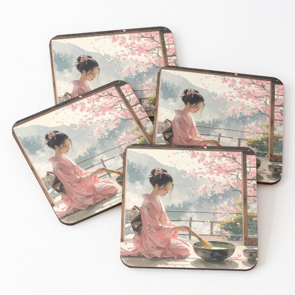 Item preview, Japanese Tea Ceremony Sakura — Zen Japanese Illustration designed and sold by Schoenenwald - Illustrations Uniques et Originales.