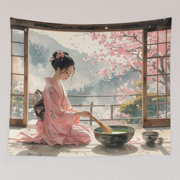 Item preview, Japanese Tea Ceremony Sakura — Zen Japanese Illustration designed and sold by Schoenenwald - Illustrations Uniques et Originales.