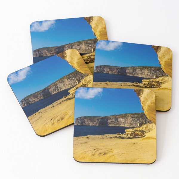 Item preview, Golden Sandstone Cliff Overlooking Deep Blue Sea With Distant Stratified Coastal Cliffs And Clear Sky designed and sold by Nmallia.