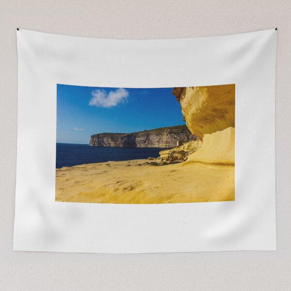 Item preview, Golden Sandstone Cliff Overlooking Deep Blue Sea With Distant Stratified Coastal Cliffs And Clear Sky designed and sold by Nmallia.