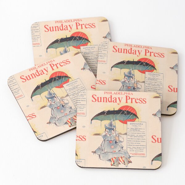 Item preview, Vintage Philadelphia Sunday Press Poster | Clown Jester Art Print | Antique Newspaper Cover | Red Sun Lithograph designed and sold by artofuniverse.
