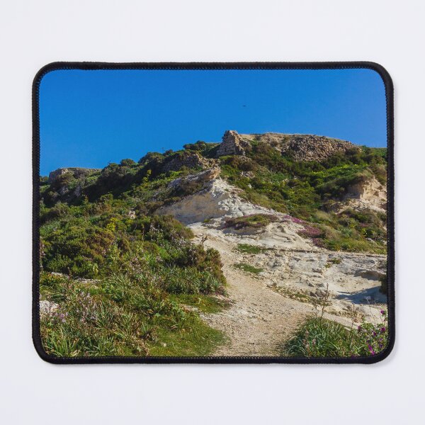 Item preview, Rocky Coastal Path Leading Up Through Scrubland Under A Bright Blue Sky With Puffy Clouds designed and sold by Nmallia.