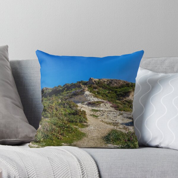 Item preview, Rocky Coastal Path Leading Up Through Scrubland Under A Bright Blue Sky With Puffy Clouds designed and sold by Nmallia.