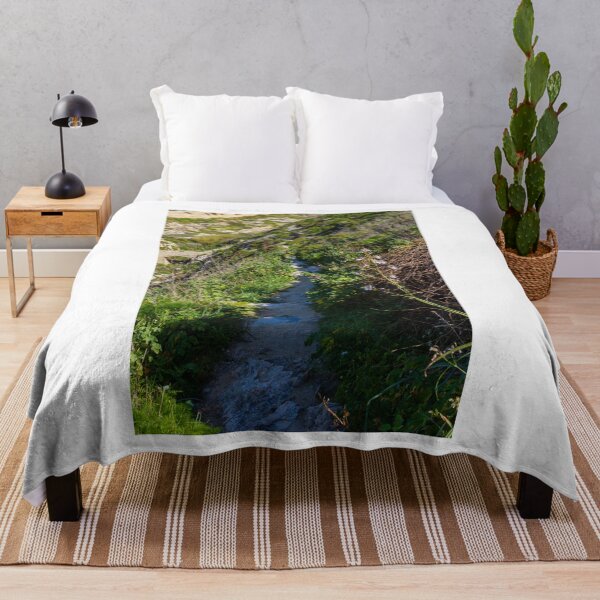 Item preview, Narrow Rocky Path Along Green Hillside With Wildflowers and Old Stone Bridge in Sunlight designed and sold by Nmallia.