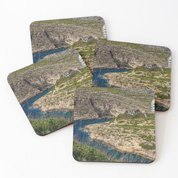 Item preview, Dramatic Rocky Cliffs and Blue Cove Overlooking Clear Mediterranean Sea on Sunny Day designed and sold by Nmallia.