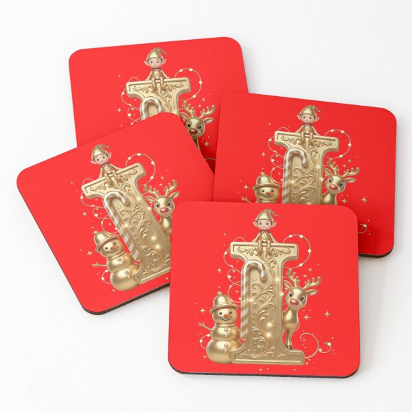 Item preview, Letter I Christmas Gold: Christmas Elf and Reindeer Initial designed and sold by ChaosModeArt.