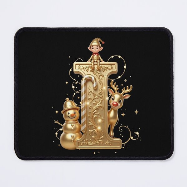 Item preview, Letter I Christmas Gold: Christmas Elf and Reindeer Initial designed and sold by ChaosModeArt.