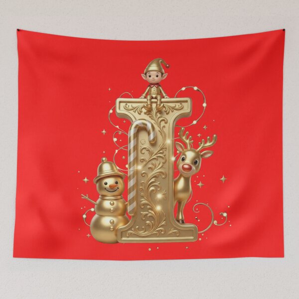 Item preview, Letter I Christmas Gold: Christmas Elf and Reindeer Initial designed and sold by ChaosModeArt.