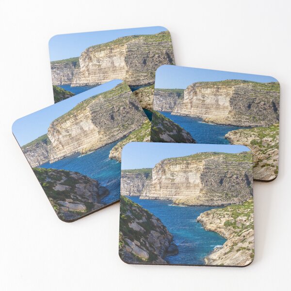 Item preview, Dramatic Rocky Cliffs and Blue Cove Overlooking Clear Mediterranean Sea on Sunny Day designed and sold by Nmallia.
