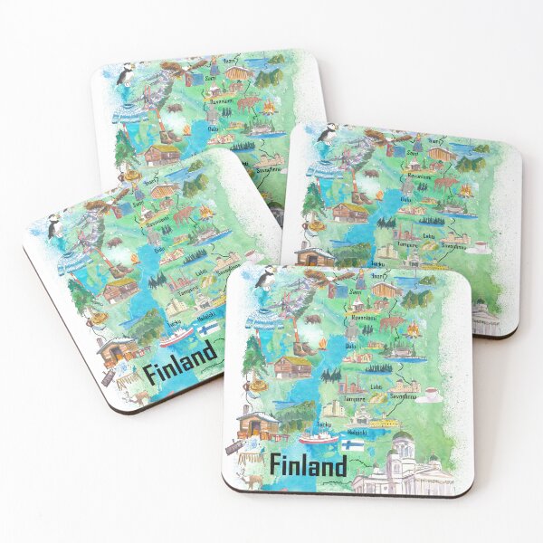 Item preview, Illustrated Finland Map with Iconic Landmarks and Cultural Highlights designed and sold by artshop77.