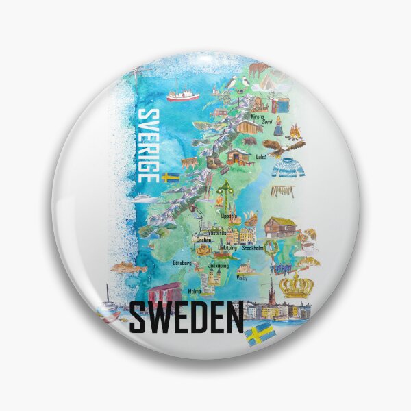 Item preview, Illustrated Sweden Country Map with Iconic Landmarks & Highlights designed and sold by artshop77.