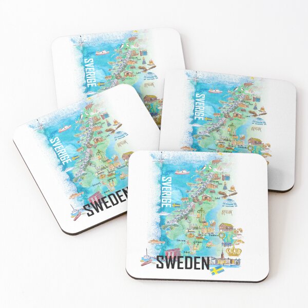 Item preview, Illustrated Sweden Country Map with Iconic Landmarks & Highlights designed and sold by artshop77.
