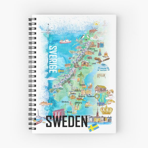 Item preview, Illustrated Sweden Country Map with Iconic Landmarks & Highlights designed and sold by artshop77.
