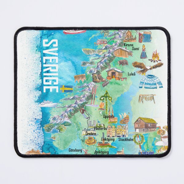 Item preview, Illustrated Sweden Country Map with Iconic Landmarks & Highlights designed and sold by artshop77.