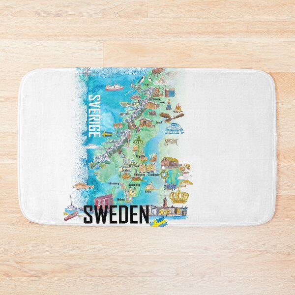 Item preview, Illustrated Sweden Country Map with Iconic Landmarks & Highlights designed and sold by artshop77.