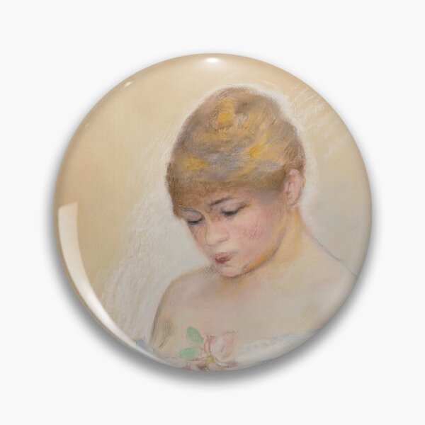 Item preview, Jeune Femme Tenant Une Fleur by Pierre-Auguste Renoir: Romantic Impressionist Portrait designed and sold by artofuniverse.