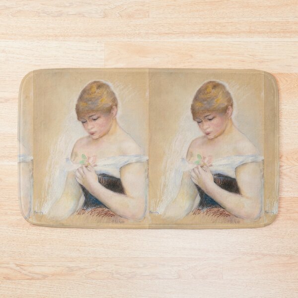 Item preview, Jeune Femme Tenant Une Fleur by Pierre-Auguste Renoir: Romantic Impressionist Portrait designed and sold by artofuniverse.