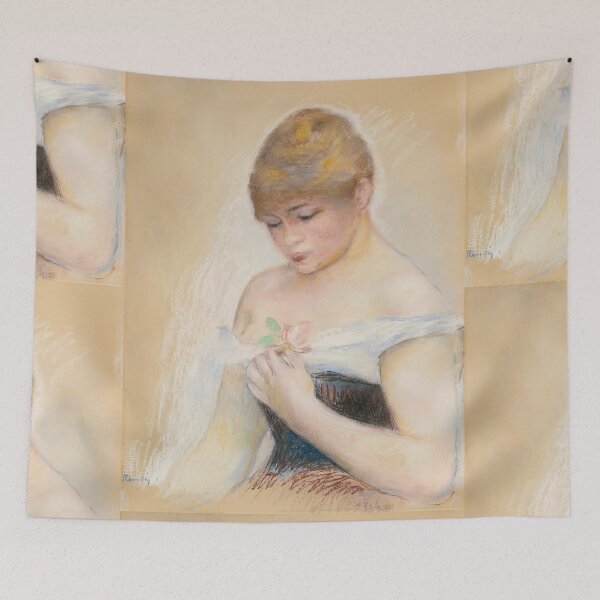 Item preview, Jeune Femme Tenant Une Fleur by Pierre-Auguste Renoir: Romantic Impressionist Portrait designed and sold by artofuniverse.