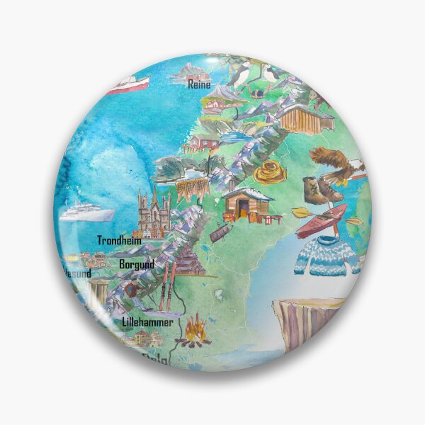 Item preview, Illustrated Norway Country Map with Iconic Landmarks & Highlights designed and sold by artshop77.