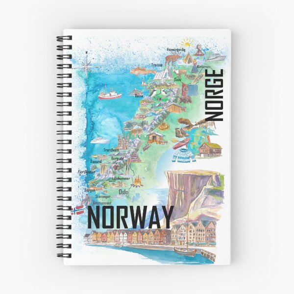Item preview, Illustrated Norway Country Map with Iconic Landmarks & Highlights designed and sold by artshop77.