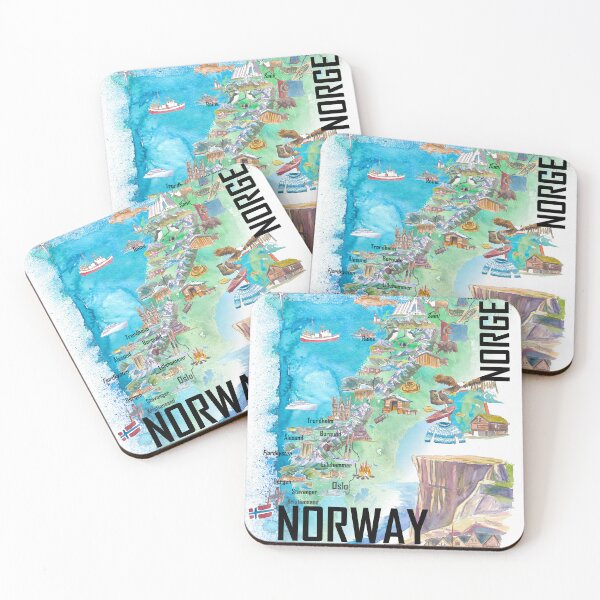 Item preview, Illustrated Norway Country Map with Iconic Landmarks & Highlights designed and sold by artshop77.