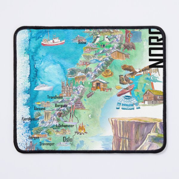 Item preview, Illustrated Norway Country Map with Iconic Landmarks & Highlights designed and sold by artshop77.