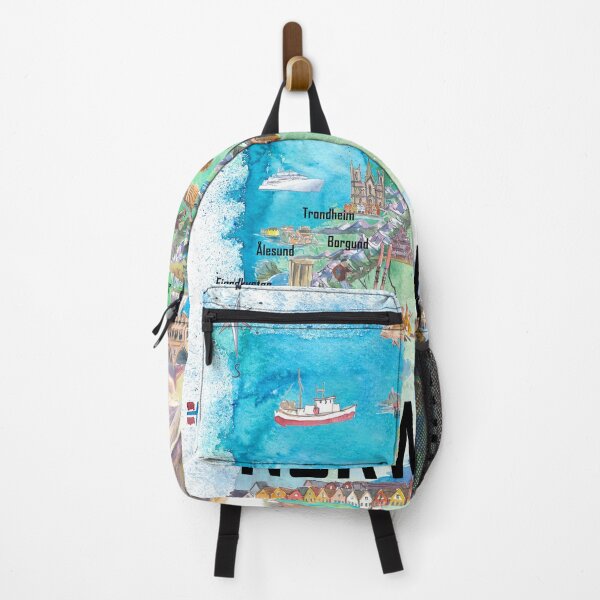 Item preview, Illustrated Norway Country Map with Iconic Landmarks & Highlights designed and sold by artshop77.