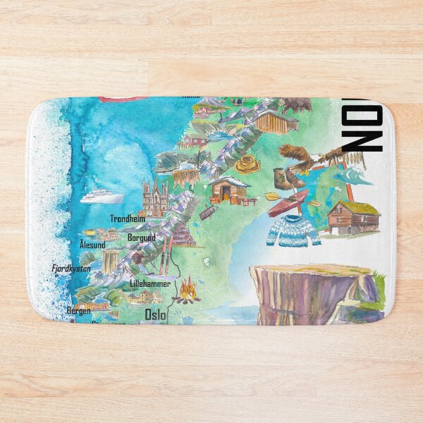 Item preview, Illustrated Norway Country Map with Iconic Landmarks & Highlights designed and sold by artshop77.