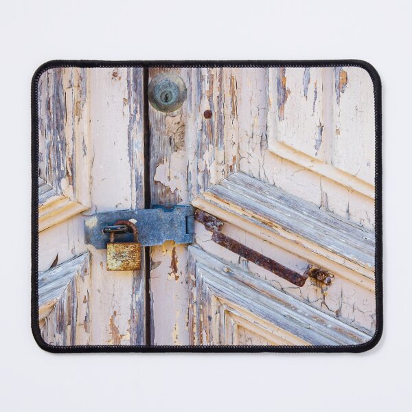 Item preview, Old Weathered Wooden Door With Rusty Padlock, Peeling Paint Texture, Vintage Close-Up designed and sold by Nmallia.