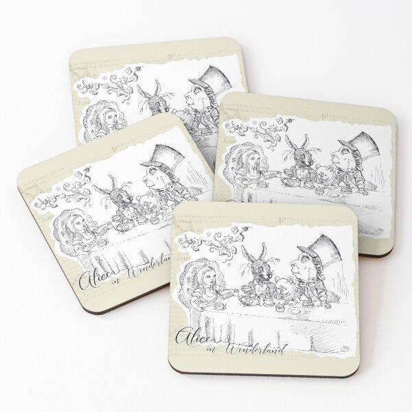Item preview, Alice in Wonderland - Alice at Mad Hatter Tea Party, March Hare & Dormouse (ink drawing by ACCI) designed and sold by VanyssaGraphics.