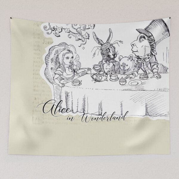 Item preview, Alice in Wonderland - Alice at Mad Hatter Tea Party, March Hare & Dormouse (ink drawing by ACCI) designed and sold by VanyssaGraphics.