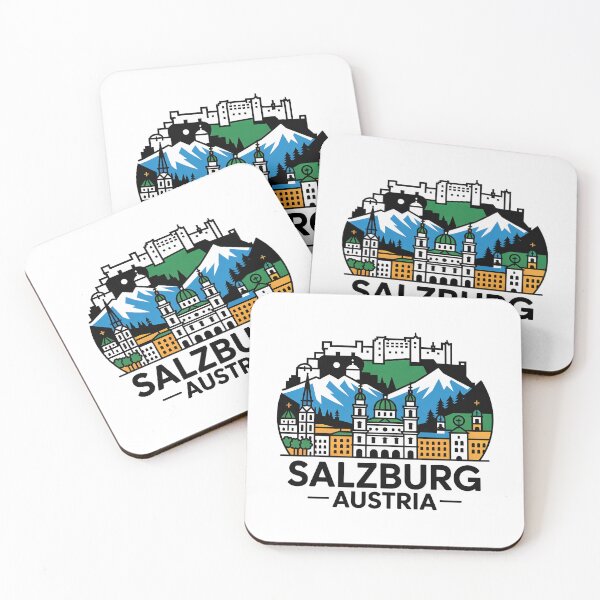 Item preview, Salzburg Austria Skyline Travel Design, Fortress Hohensalzburg and Alpine Mountains Graphic designed and sold by pod24.