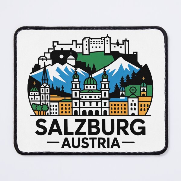 Item preview, Salzburg Austria Skyline Travel Design, Fortress Hohensalzburg and Alpine Mountains Graphic designed and sold by pod24.