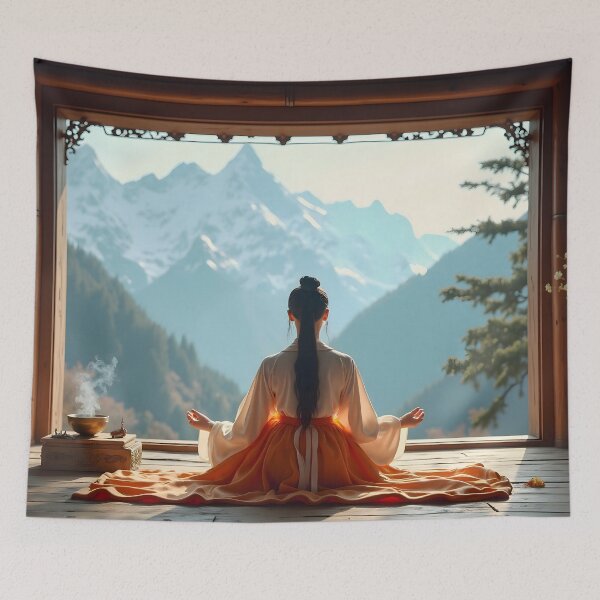 Item preview, Zen Meditation in the Mountains — Spiritual Serenity in Nature designed and sold by Schoenenwald — Art Japonais, Zen & Nature.