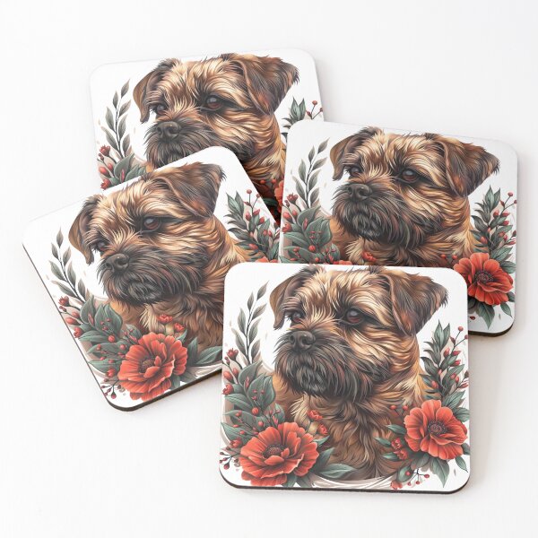 Item preview, Neo-traditional Border Terrier with flowers designed and sold by MendaciousMina.
