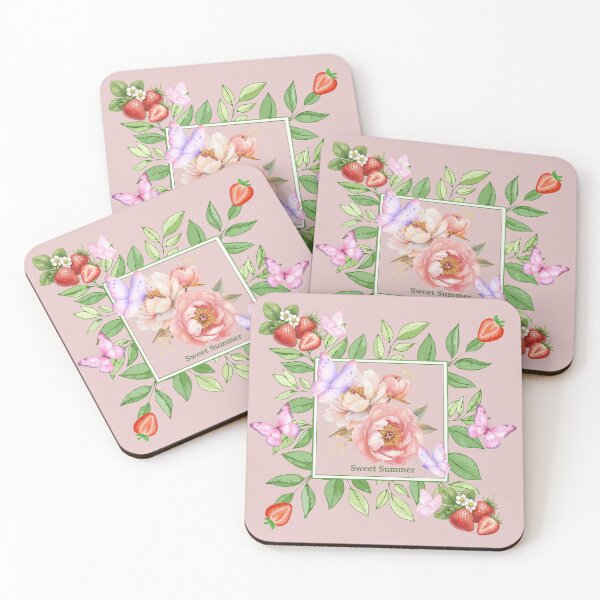 Artikelvorschau, Süßes sommerliches Erdbeer-Blumenmuster – Niedliche Rosen und Schmetterlinge im Cottagecore-Stil entworfen und verkauft von EnlightArt.