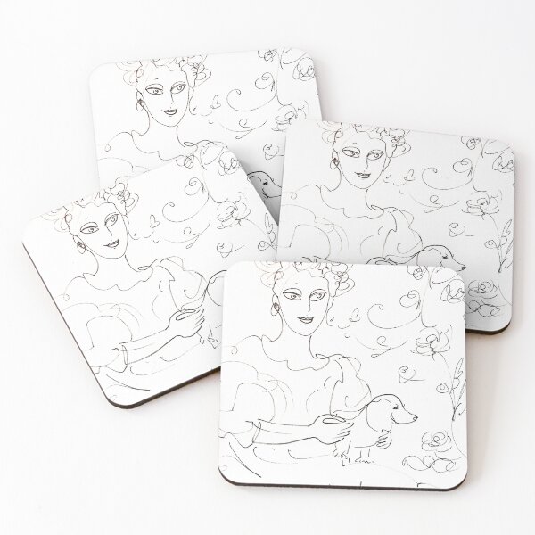 Item preview, Gentle Woman holding dog Line Drawing Sticker designed and sold by UnicornPalette.