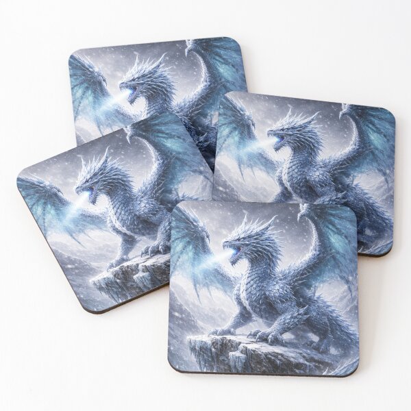 Item preview, Ice Dragon on Frozen Mountain – Epic Winter Fantasy Dragon Artwork designed and sold by DrakariArt.