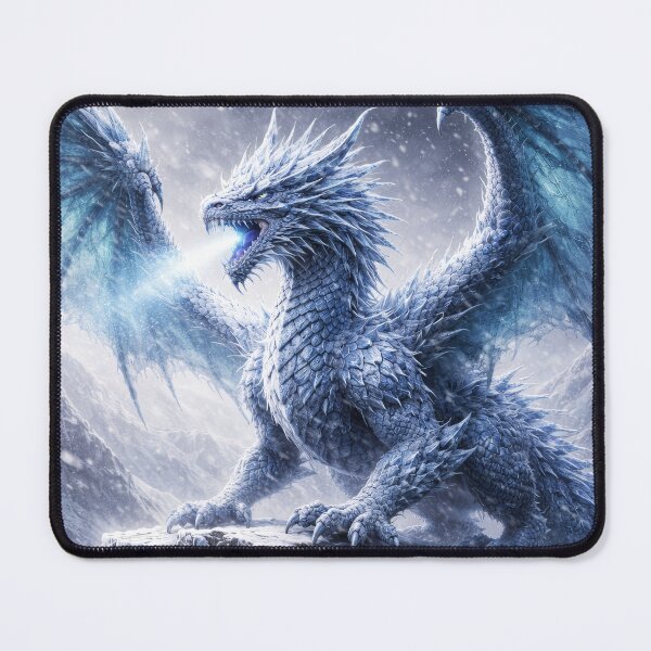 Item preview, Ice Dragon on Frozen Mountain – Epic Winter Fantasy Dragon Artwork designed and sold by DrakariArt.