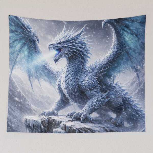 Item preview, Ice Dragon on Frozen Mountain – Epic Winter Fantasy Dragon Artwork designed and sold by DrakariArt.