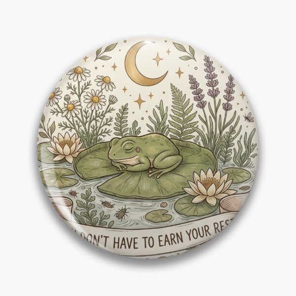 Item preview, You Don't Have To Earn Your Rest Frog Lily Pad Cottagecore Mental Health Sticker designed and sold by AlexBloomStudio.