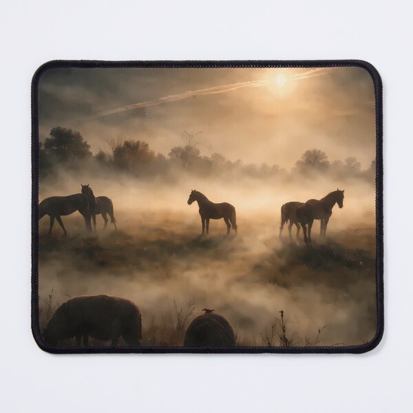 Item preview, Dawn Mist Over Grazing Horses designed and sold by cuprum.