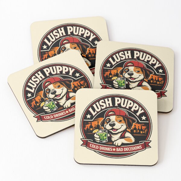 Item preview, Lush Puppy Bar Logo Shirt, Cold Drinks Bad Decisions Dog Drinking Parody Tee designed and sold by GhostDawgs.