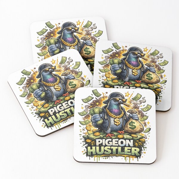 Item preview, Pigeon Hustler Street Art – Funny Rich Gangster Bird with Money & Gold Chain designed and sold by HubCreates.