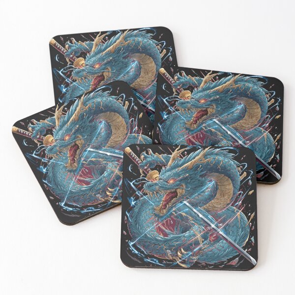 Item preview, Azure Thunder Strike - Fierce Japanese Dragon & Katana designed and sold by MouradStudio.