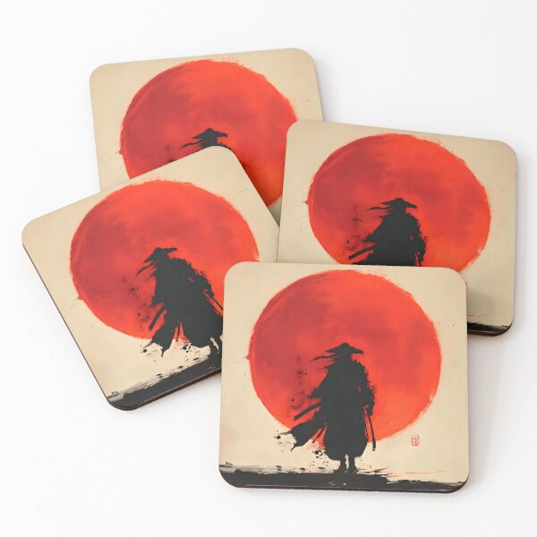 Item preview, ​Lone Samurai Red Sun - Japanese Ink Splatter Silhouette designed and sold by MouradStudio.